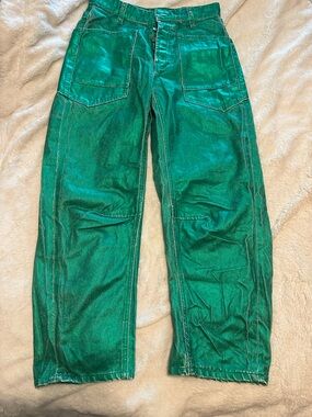 Free People Sample Green Metallic Ankle-Length Utility Pants One Of A Kind!